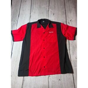 Hilton Bowling Shirt Mens XL Red Black Retro Rockabilly Mister Embroidered‎